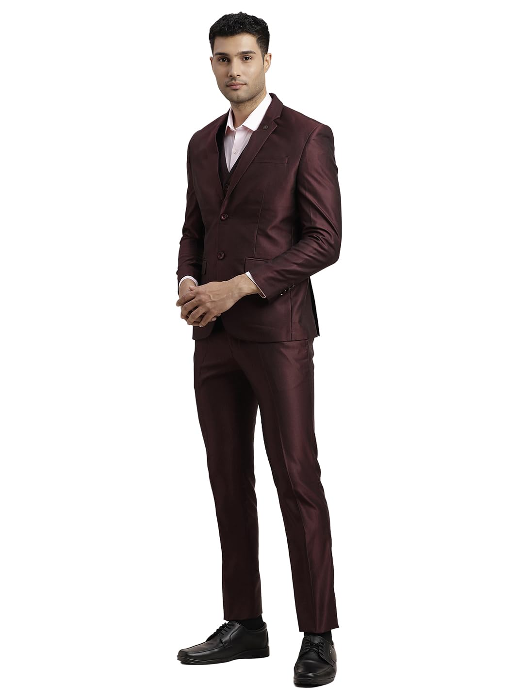 Men Poly-Viscose Dobby Print Full Sleeve Three Piece Party Suit - Image 3