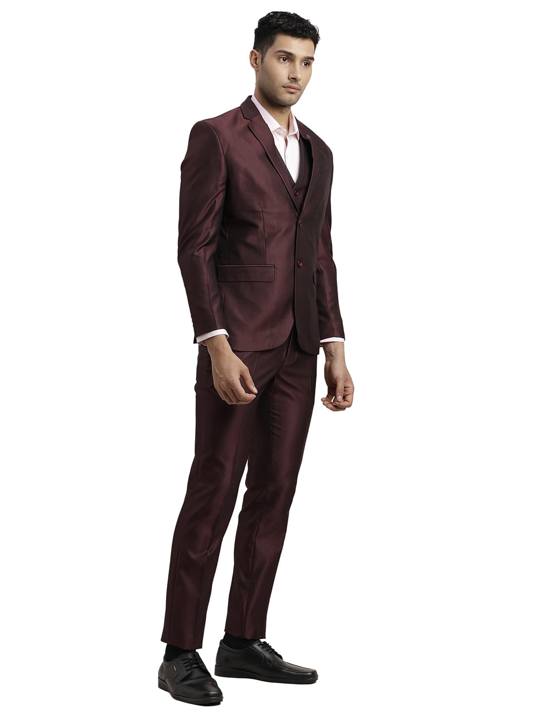 Men Poly-Viscose Dobby Print Full Sleeve Three Piece Party Suit - Image 4