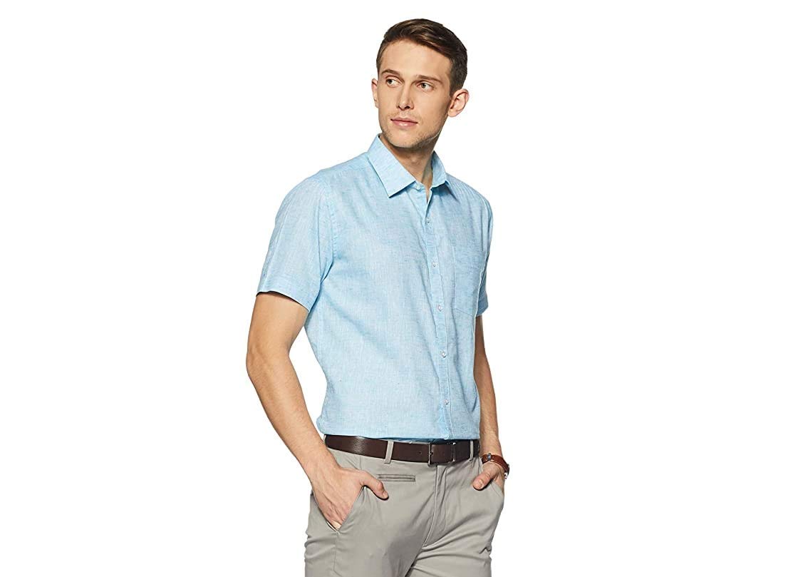 Men\'s Solid Regular Fit Formal Shirt (DCMFH02RC17KA2-739A_Sky Blue_44) - Image 8