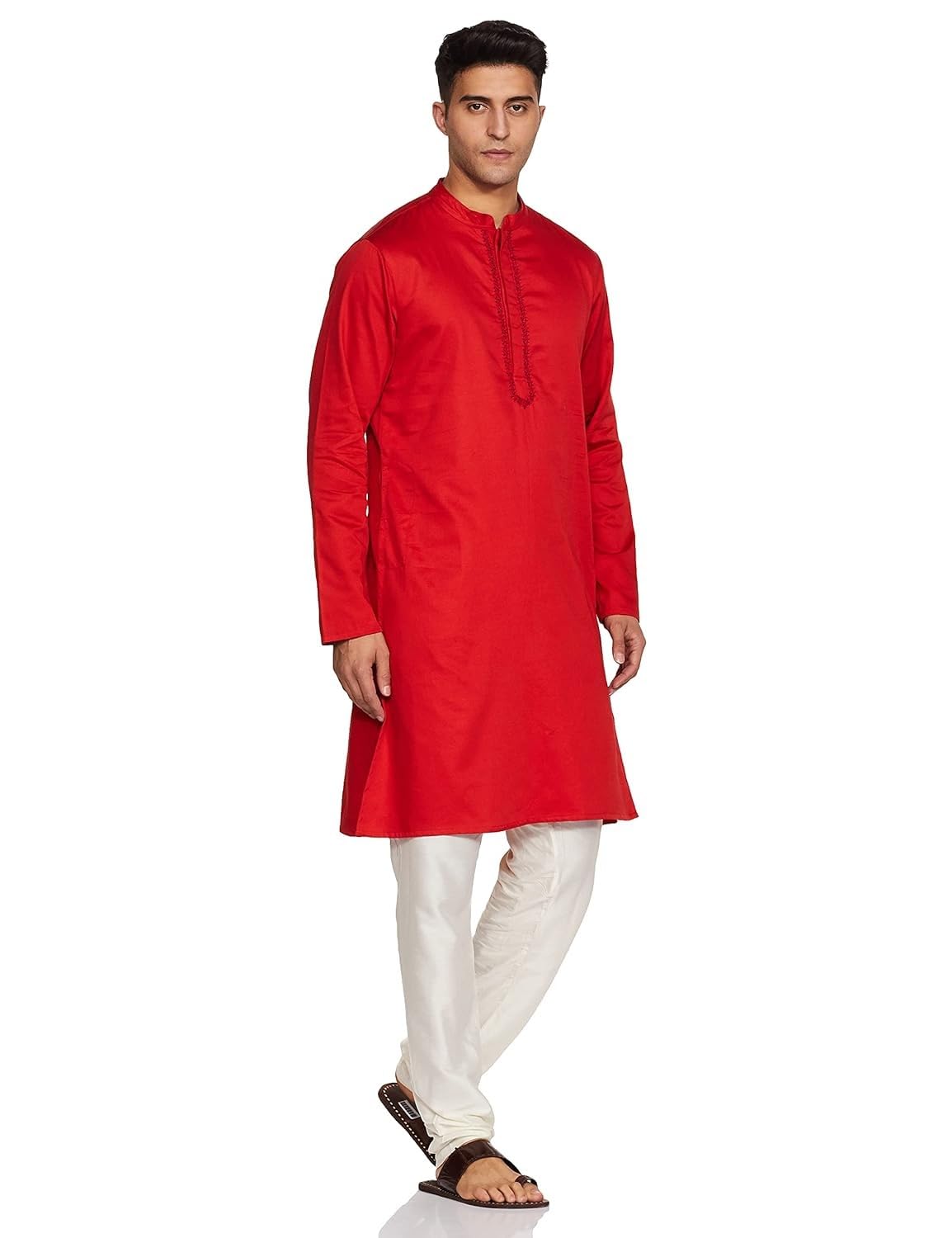 Men\'s Cotton Solid Festive Embellished Long Kurta (Regular Fit) - Image 7
