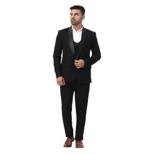 Men\'s Slim Fit Tuxedo 3pcs Suit with Double Brested Jacket Black