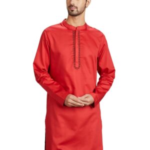 Men\'s Cotton Solid Festive Embellished Long Kurta (Regular Fit)