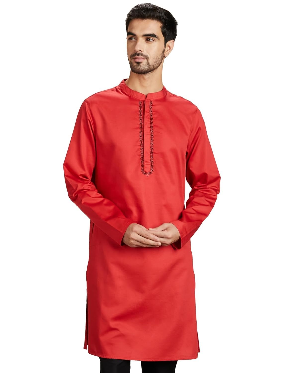 Men\'s Cotton Solid Festive Embellished Long Kurta (Regular Fit)