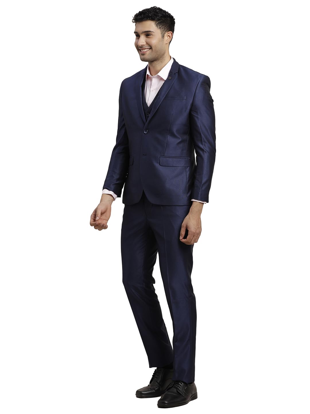 Men Poly-Viscose Dobby Print Full Sleeve Three Piece Party Suit - Image 9