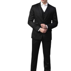 Men Black Solid Slim Fit Single-Breasted Three-Piece Formal Suit