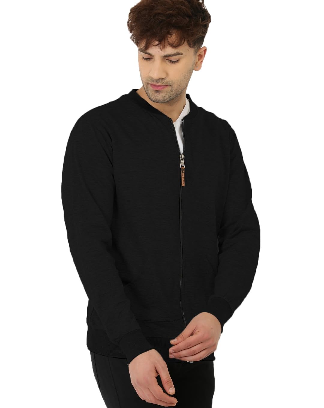 CASUAL JACKET for Men\'s Regular Fit Loopknit Bomber Jacket with Zipper Closure and 2 Side Pockets (Color Maroon) - Image 3