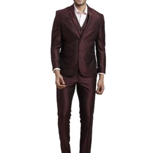 Men Poly-Viscose Dobby Print Full Sleeve Three Piece Party Suit