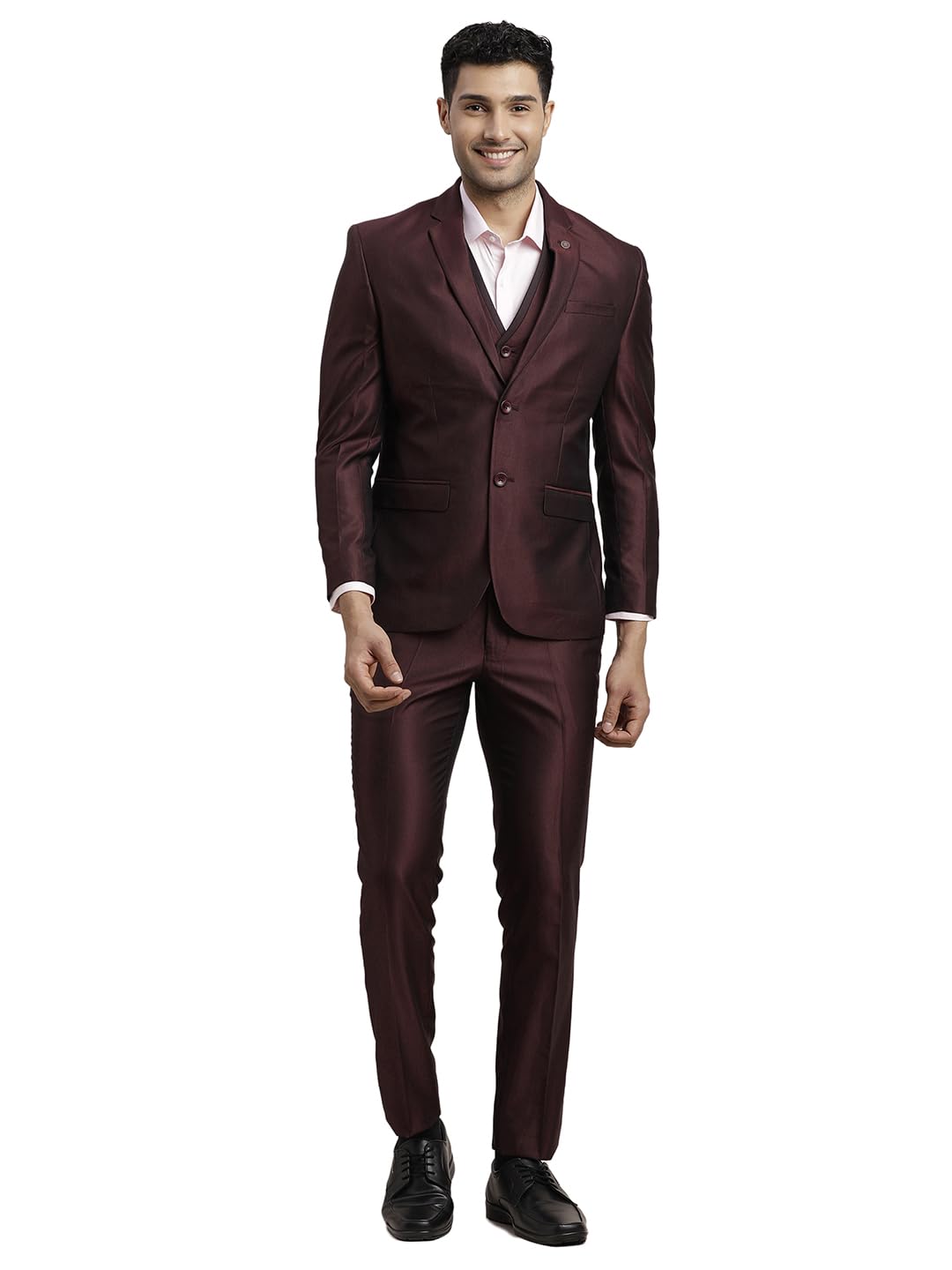 Men Poly-Viscose Dobby Print Full Sleeve Three Piece Party Suit