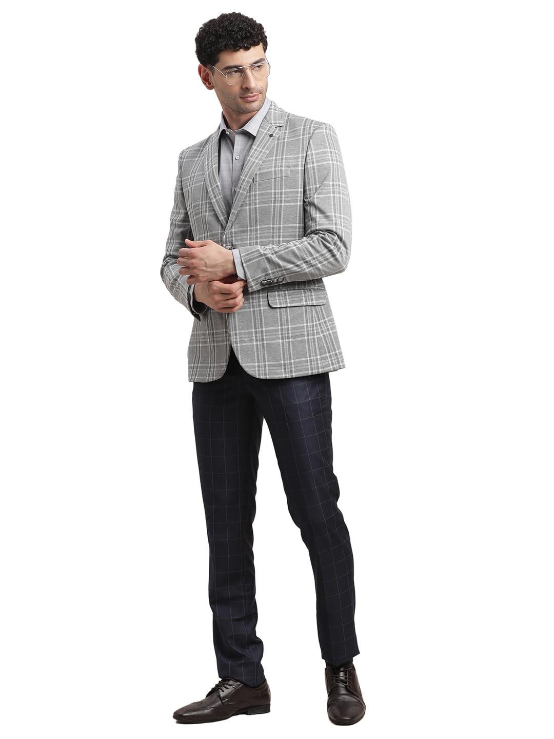 Men Poly Viscose Notch Lapel Collar Grey Single Breasted Casual Blazer - Image 6