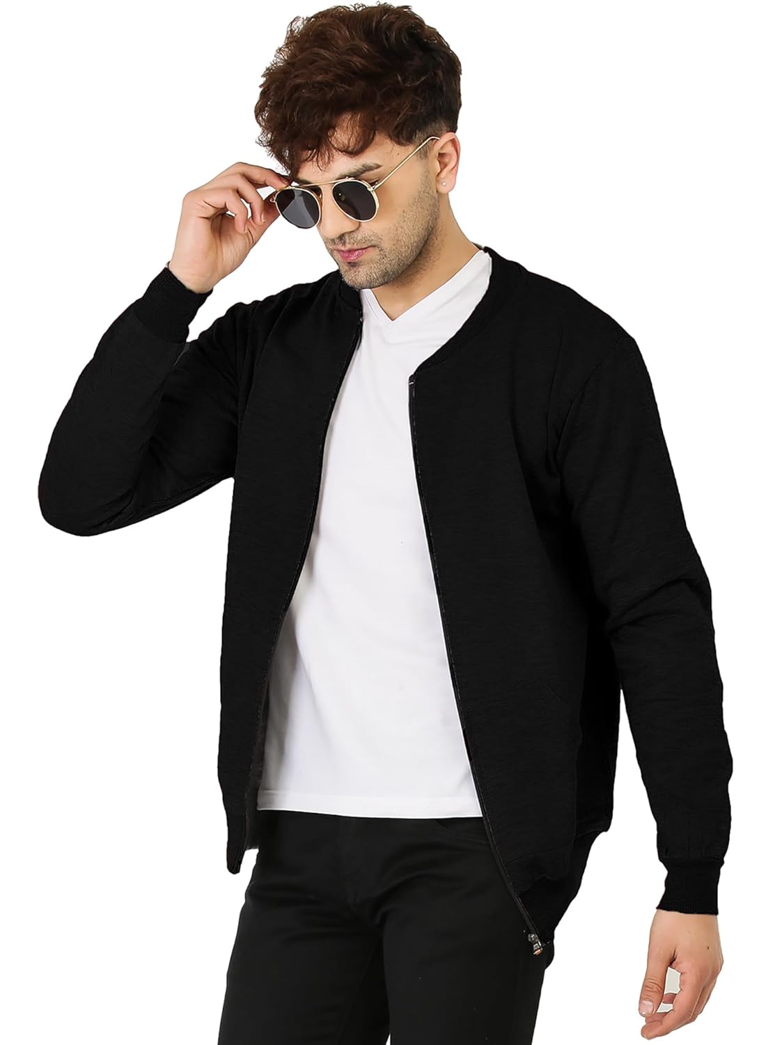 CASUAL JACKET for Men\'s Regular Fit Loopknit Bomber Jacket with Zipper Closure and 2 Side Pockets (Color Maroon) - Image 4