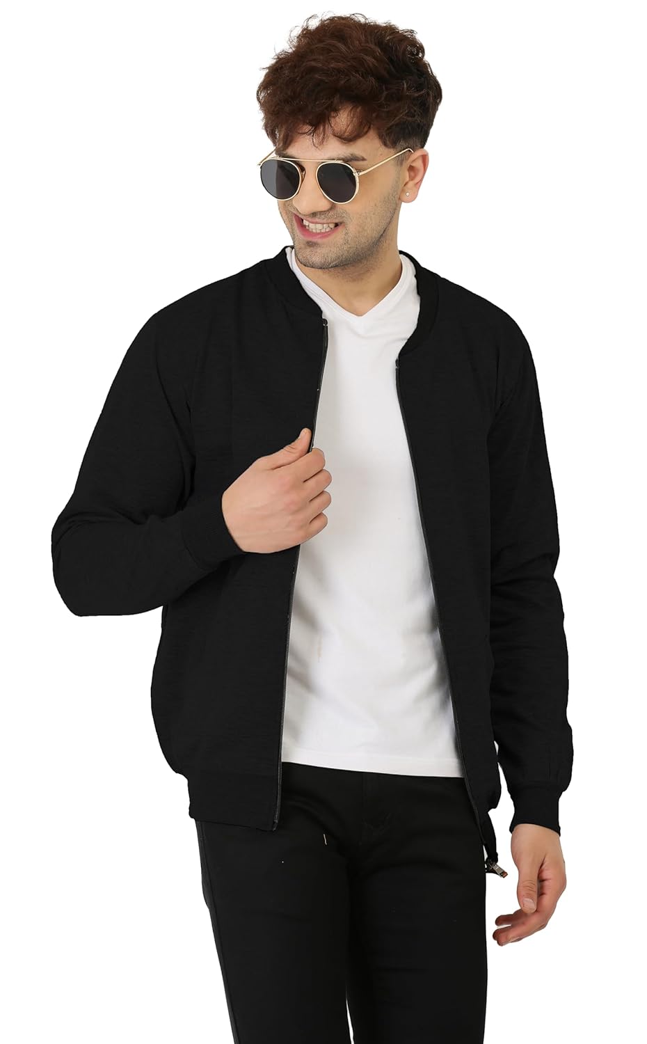 CASUAL JACKET for Men\'s Regular Fit Loopknit Bomber Jacket with Zipper Closure and 2 Side Pockets (Color Maroon) - Image 2