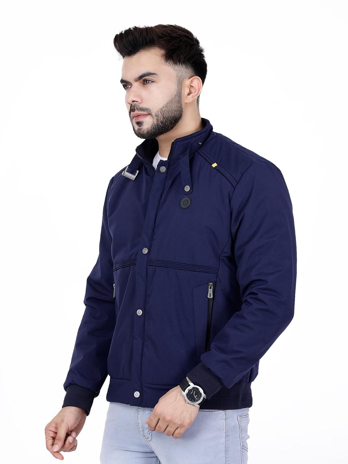 Full Sleeves Bomber Jacket for Men | TPU Men\'s Standing Collar Lightweight Winter Jacket, Regular Fit - Image 6