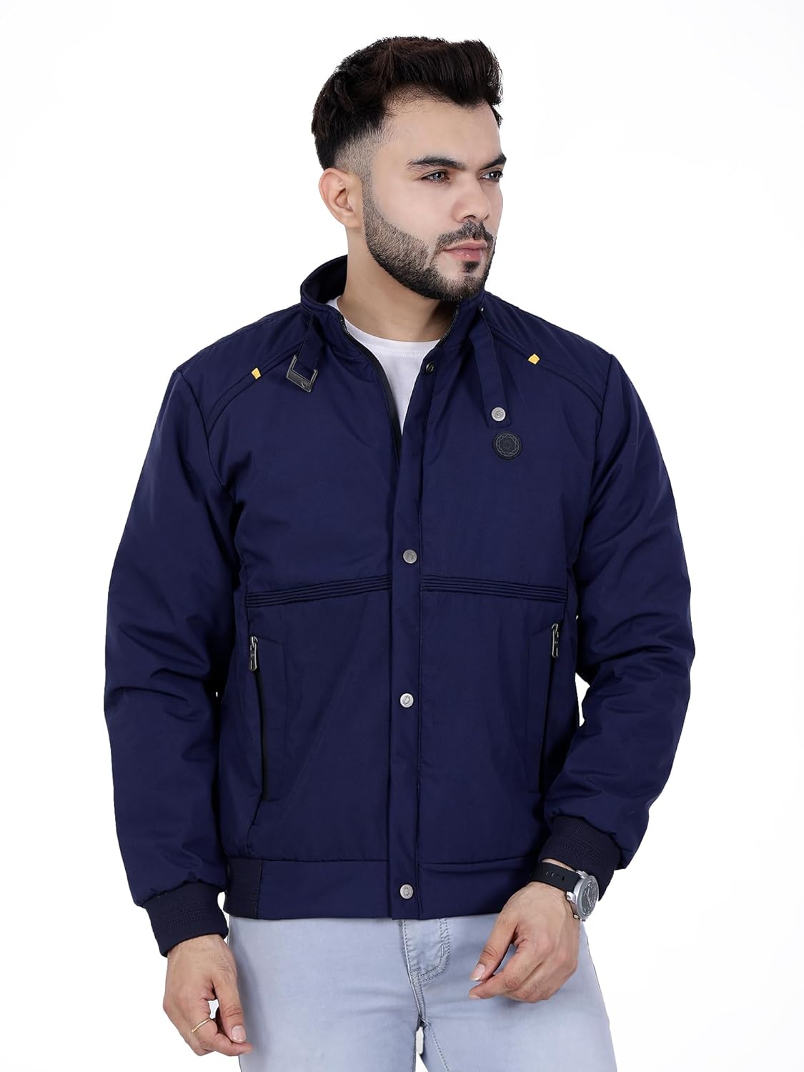 Full Sleeves Bomber Jacket for Men | TPU Men\'s Standing Collar Lightweight Winter Jacket, Regular Fit - Image 7