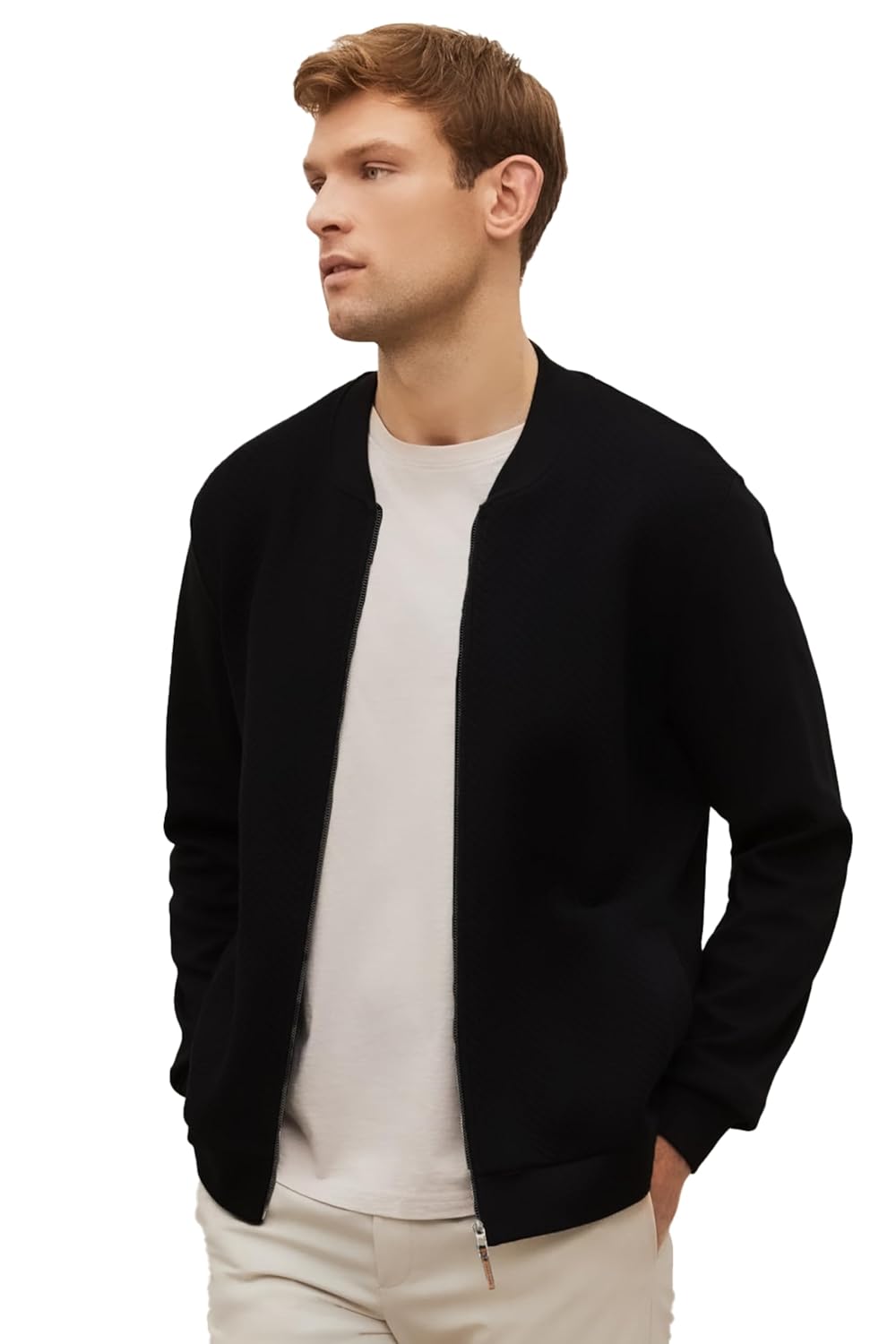 CASUAL JACKET for Men\'s Regular Fit Loopknit Bomber Jacket with Zipper Closure and 2 Side Pockets (Color Maroon) - Image 10