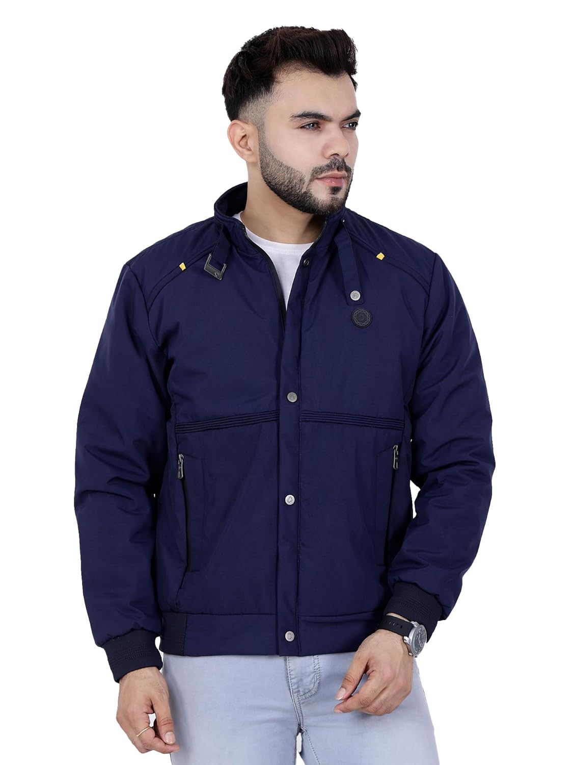 Full Sleeves Bomber Jacket for Men | TPU Men\'s Standing Collar Lightweight Winter Jacket, Regular Fit