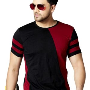 Premium Look Round Neck Half Sleeves Cotton T-Shirt for Men Black and Redu2026