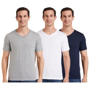 Men\'s Solid Cotton T Shirt | Plain | V Neck | Half Sleeve - Regular Fit | Combo Pack of 3 (Available in Plus Size)