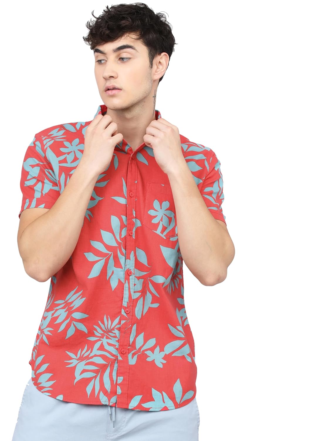 Men\'s Cotton Slim Fit Printed Half Sleeve Shirt - Image 6