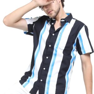 Men Cotton Slim Fit Striped Half Sleeve Shirt