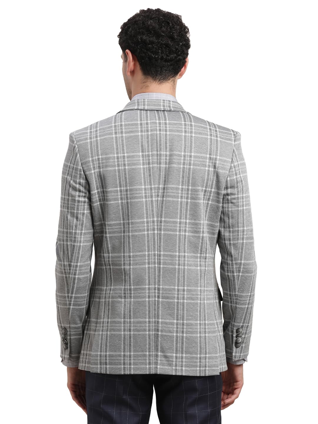 Men Poly Viscose Notch Lapel Collar Grey Single Breasted Casual Blazer - Image 2