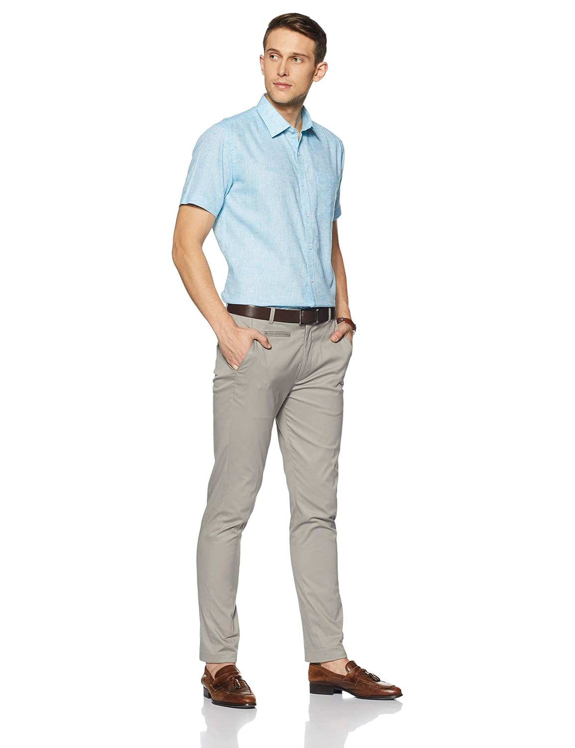 Men\'s Solid Regular Fit Formal Shirt (DCMFH02RC17KA2-739A_Sky Blue_44) - Image 7
