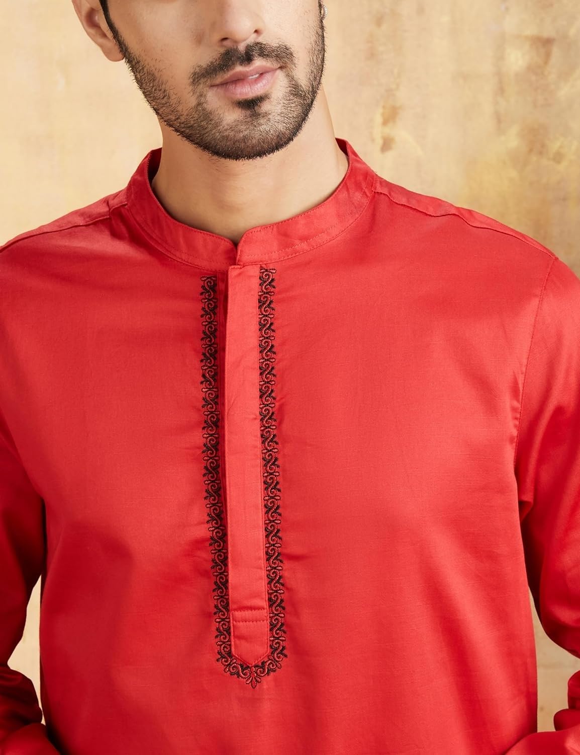 Men\'s Cotton Solid Festive Embellished Long Kurta (Regular Fit) - Image 5