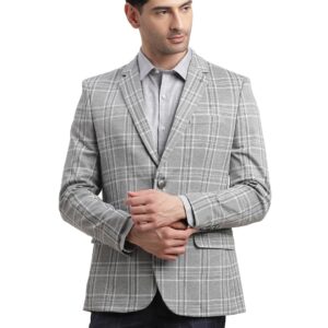 Men Poly Viscose Notch Lapel Collar Grey Single Breasted Casual Blazer