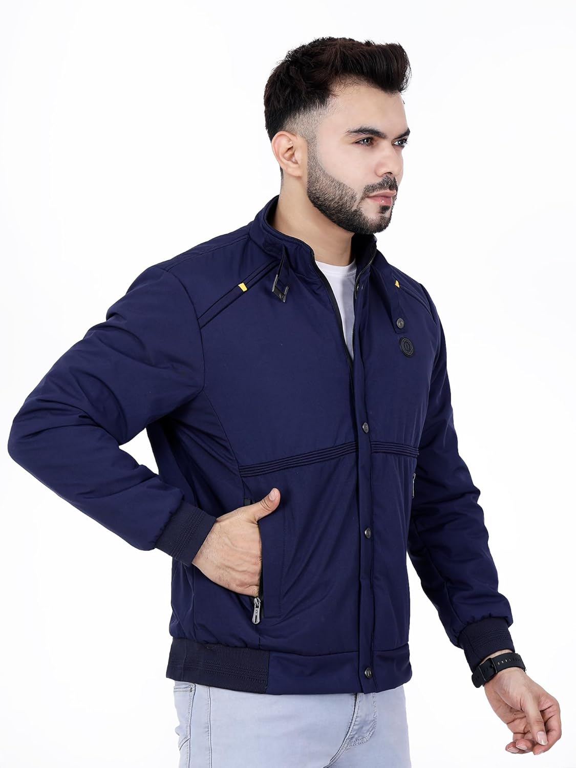 Full Sleeves Bomber Jacket for Men | TPU Men\'s Standing Collar Lightweight Winter Jacket, Regular Fit - Image 2