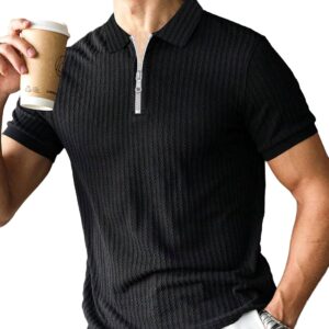 Polo T-Shirt for Men with Zipper Neck || Texture Fabric Polo Tshirt