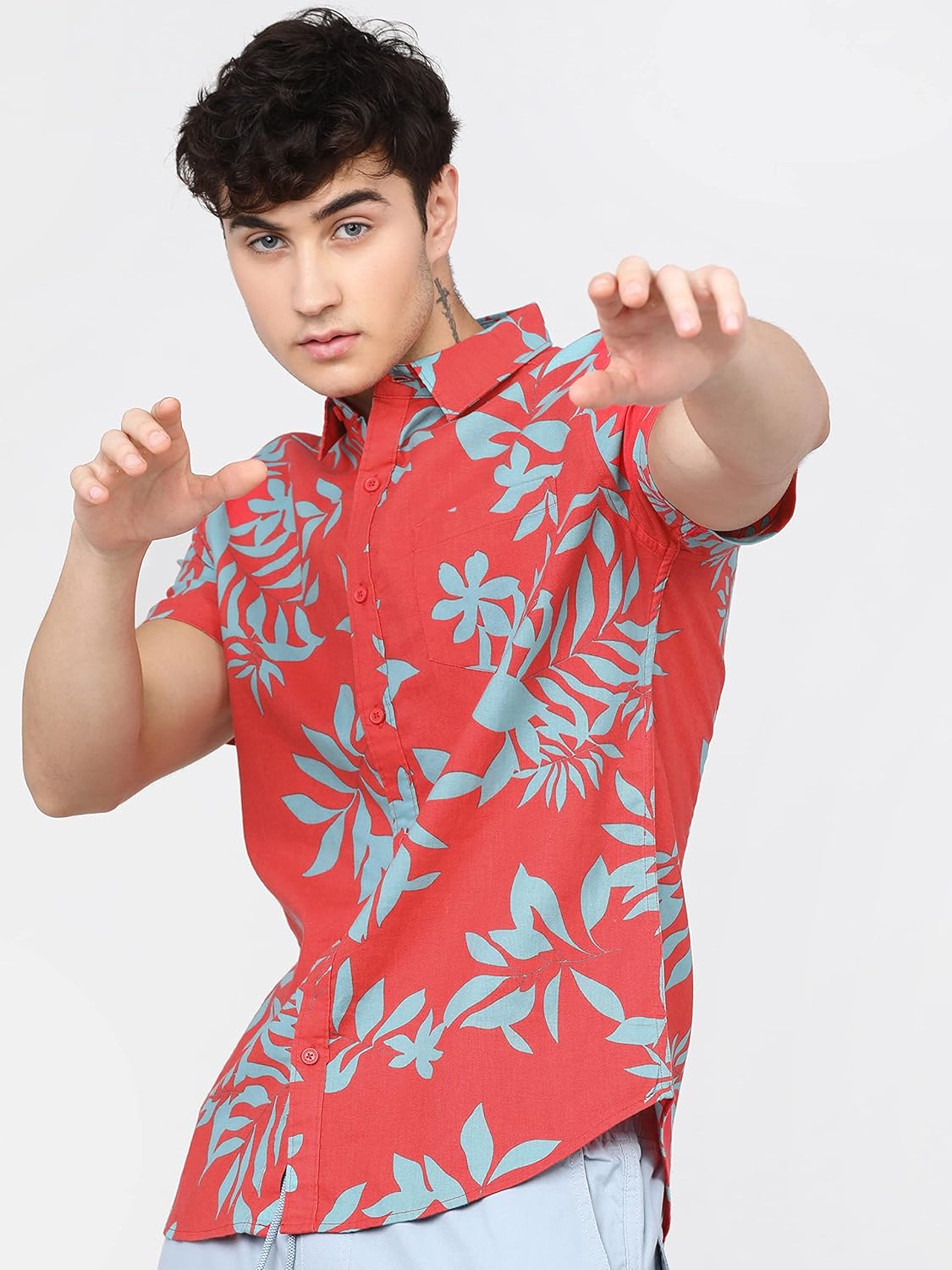 Men\'s Cotton Slim Fit Printed Half Sleeve Shirt - Image 10