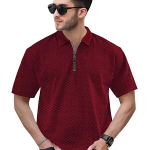 Zipper Polo T-Shirt for Mens in Texure Fabric