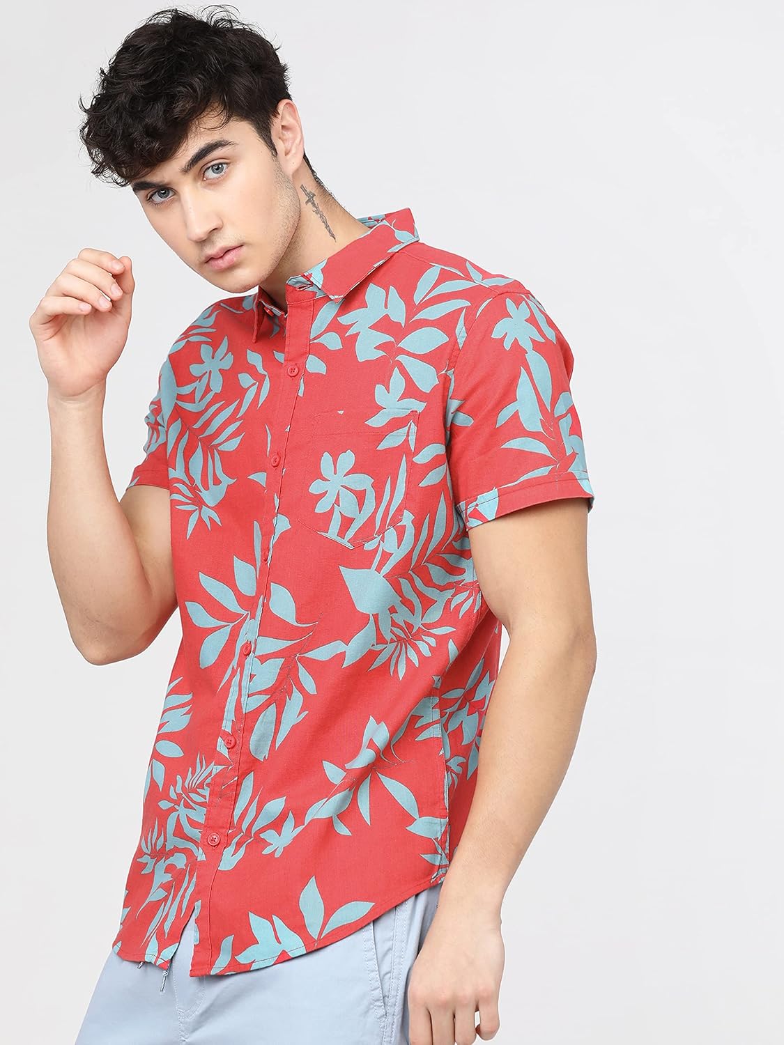 Men\'s Cotton Slim Fit Printed Half Sleeve Shirt - Image 7