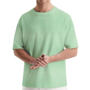 Men\'s Cotton Oversized Fit Waffle Knit T-Shirt Oversized T Shirts Drop Shoulder Tshirt Loose Fit T Shirt | Waffle Knit T-Shirt