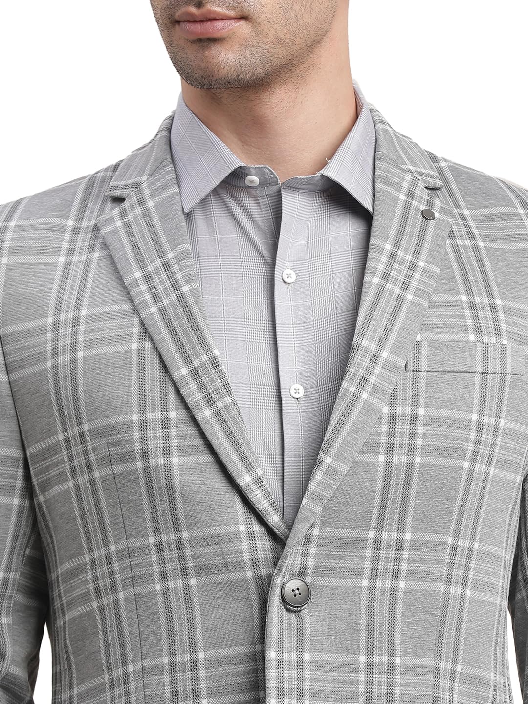 Men Poly Viscose Notch Lapel Collar Grey Single Breasted Casual Blazer - Image 5