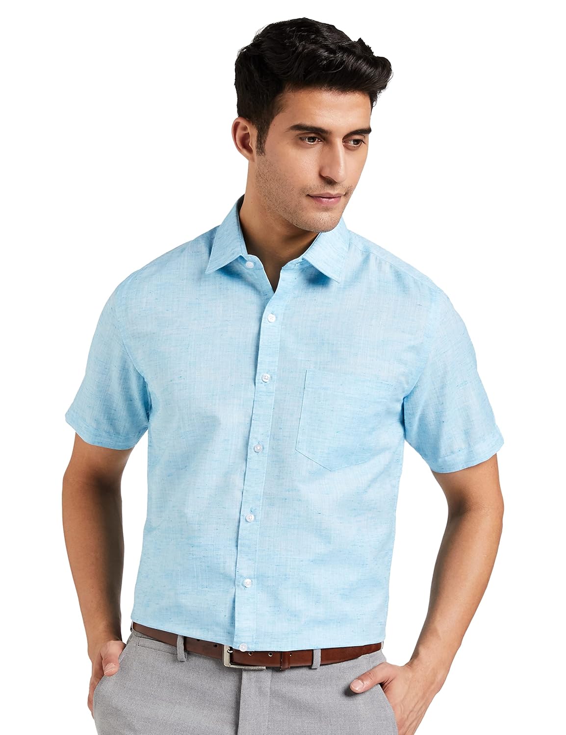 Men\'s Solid Regular Fit Formal Shirt (DCMFH02RC17KA2-739A_Sky Blue_44)