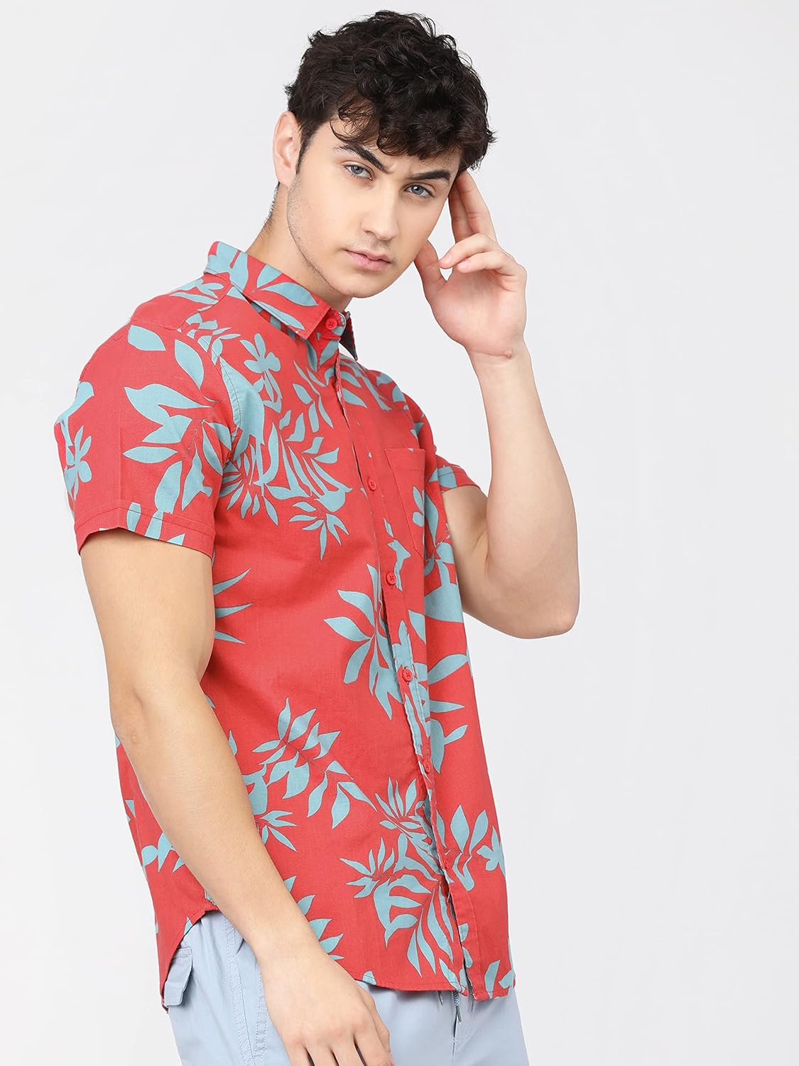 Men\'s Cotton Slim Fit Printed Half Sleeve Shirt - Image 9